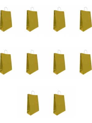 Omeyva Büküm Saplı Kraft Kağıt Karton Hediyelik Çanta Poşet Torba - Altın - 31X41 Cm. - 10 Adetlik 1 Paket