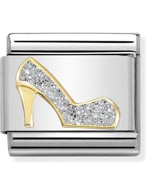 Nomination Composable Classic Dekoratif Link - Semboller Pırıltılı - Gümüş Ayakkabı -  18K Altın