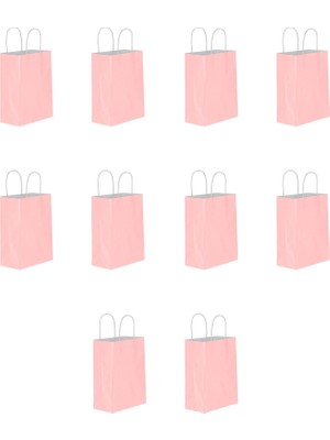 Omeyva Büküm Saplı Kraft Kağıt Karton Hediyelik Çanta Poşet Torba - Pembe - 31X41 Cm. - 10 Adetlik 1 Paket