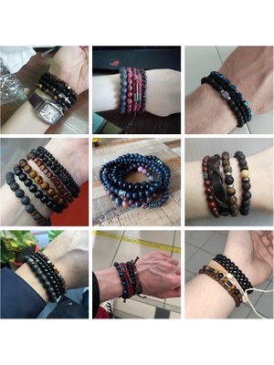 Mingjin Shop 1 19CM Tarzı No.8 Erkekler Bilezik Seti Labradorit Hematit Bilezik Lava Kaplan Gözü Wrap Charm Bilezik Enerji Koruma Bilekliği Pulsera Hombre (Yurt Dışından)