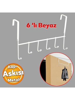 Badem10 Ahşap Kapı Arkası Askılık Elbise Havlu Asma Askı Metal 6'lı Tekli Banyo Lavabo Sağlam Aparat Beyaz