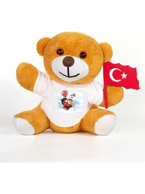 Pababo 23 Nisan Kutlu Olsun  Özel Tasarım Tişörtlü & Elinde Türk Bayraklı Sevimli Ayıcık