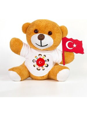 Pababo 23 Nisan Kutlu Olsun Tişörtlü & Elinde Bayraklı Şirin Ayıcık