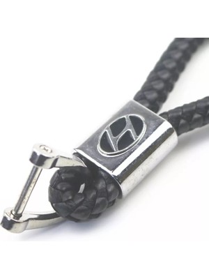 Rosetr Örgülü Deri Anahtarlık - Logo Siyah Deri Örgü Anahtarlık Hyundai ile Uyumlu