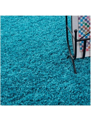 Carpettex Yüksek Tüylü 30 mm Hav Yüksekliğinde Düz Mavi Renkli Shaggy Halı