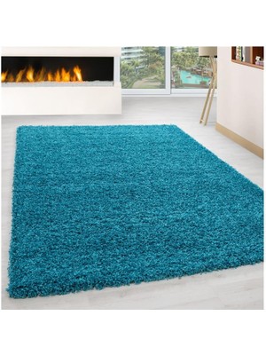 Carpettex Halı Yüksek Tüylü 30 mm Hav Yüksekliğinde Düz Mavi Renkli Shaggy Halı