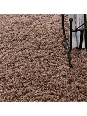 Carpettex Yüksek Tüylü 30 mm Hav Yüksekliğinde Düz Mokka Açık Kahverengi Renkli Shaggy Halı