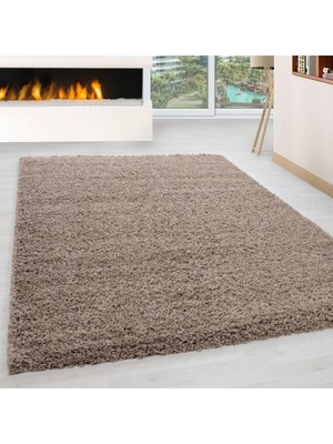 Carpettex Yüksek Tüylü 30 mm Hav Yüksekliğinde Düz Bej Renkli Shaggy Halı