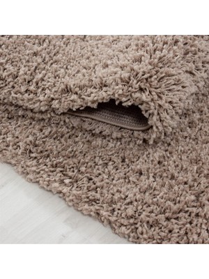 Carpettex Yüksek Tüylü 30 mm Hav Yüksekliğinde Düz Bej Renkli Shaggy Halı