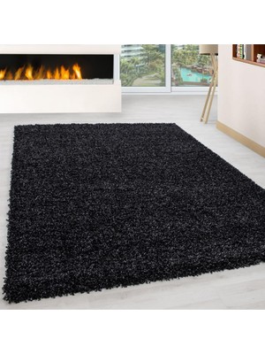 Carpettex Yüksek Tüylü 30 mm Hav Yüksekliğinde Düz Kahverengi Antrasit Shaggy Halı