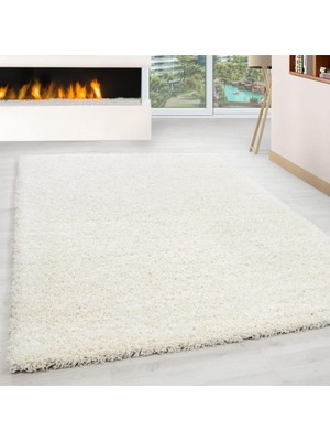 Carpettex Yüksek Tüylü 30 mm Hav Yüksekliğinde Düz Krem Renkli Shaggy Halı