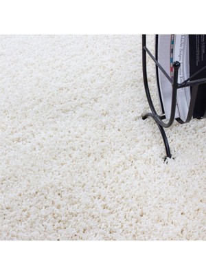 Carpettex Yüksek Tüylü 30 mm Hav Yüksekliğinde Düz Krem Renkli Shaggy Halı