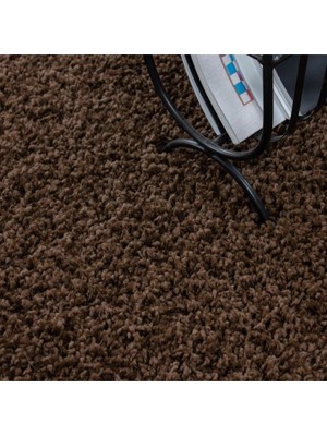 Carpettex Yüksek Tüylü 30 mm Hav Yüksekliğinde Düz Kahverengi Renkli Shaggy Halı