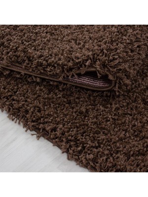 Carpettex Yüksek Tüylü 30 mm Hav Yüksekliğinde Düz Kahverengi Renkli Shaggy Halı