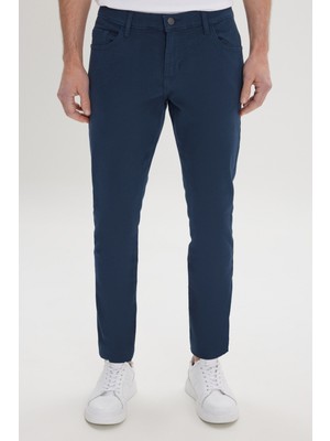 Altınyıldız Classics Erkek Lacivert Diz İzi Yapmayan Slim Fit Dar Kesim 5 Cep Pamuklu Kanvas Esnek Chino Pantolon