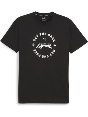 Puma Run Slogan Erkek Siyah Yuvarlak Yaka Tişört