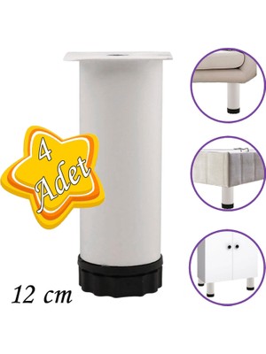 Glaswen 4 Adet Metal Ayarlanabilir 12 cm Beyaz Destek Ayağı Mobilya Kanepe Baza Koltuk Dolap Sehpa Tv Ünitesi Ayağı