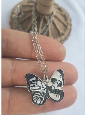 Dükkan Design Black Skull Butterfly Kolye