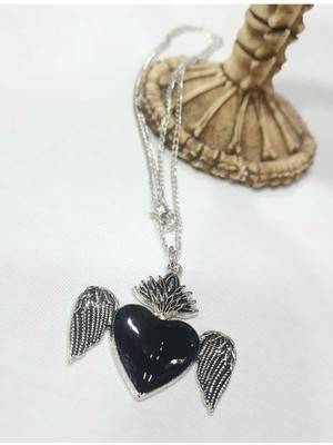 Dükkan Design Black Heart Feathers Kolye