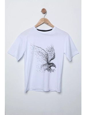 Julude Beyaz Kuş Baskılı Erkek Çocuk Tişört P-00009726