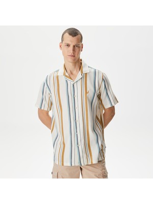 Nautıca Erkek Kırık Beyaz Classıc Fıt Kısa Kollu Çizgili Gömlek W45416T.1MA