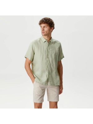 Nautica Erkek Yeşil Classic Fit Kısa Kollu Keten Gömlek W35414T.3DZ