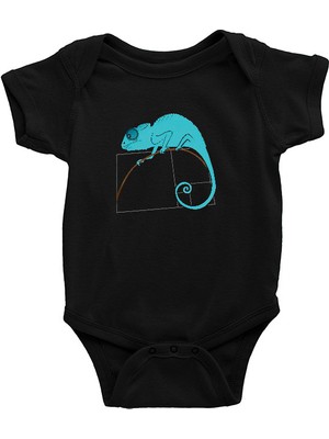 Darkhane Fibonacci Spirali Bukalemun Siyah Unisex Bebek Body - Zıbın