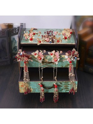 Mingjin Shop2 Çin Tarzı Düğün Gelin Saç Tacı Diadema Vintage Gelin Kafa Bandı Saç Omb Düğün Taçlar Hanfu Saç Aksesuarları (Yurt Dışından)