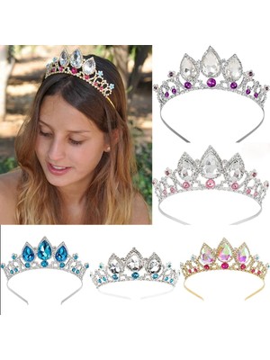 Mingjin Shop2 No.1 Boyutu Gelin Düğün Taç Prenses Kız Headdress Su Damlaları Cam Kristal Tiara Düğün Fotoğrafçılığı Saç Aksesuarları Aksesuarları (Yurt Dışından)