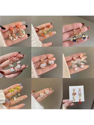 Mingjin Shop2 M10 32 Stil Renkli Emaye Karikatür Sevimli Tavşan Tilki Kulak Klipleri Komik Kedi Ayı Uzun Küpe Üzerinde Küpe Piercing Olmadan Kadın Kızlar Için (Yurt Dışından)