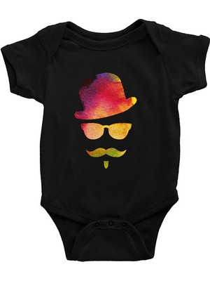Darkhane Retro Hipster Siyah Unisex Bebek Body - Zıbın