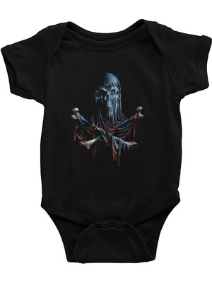 Darkhane Hayalet Kurukafa Siyah Unisex Bebek Body - Zıbın