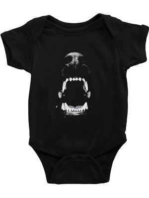 Darkhane Köpek Dişleri Siyah Unisex Bebek Body - Zıbın