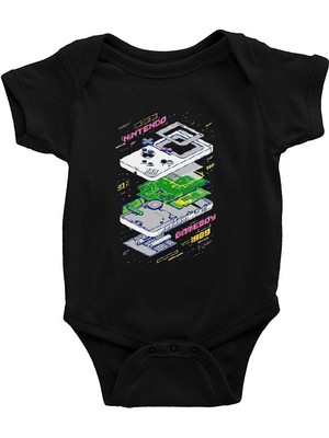Darkhane Retro Gameboy Siyah Unisex Bebek Body - Zıbın
