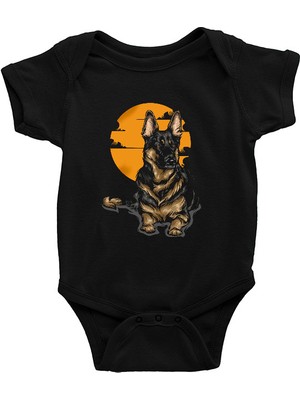 Darkhane Alman Kurdu Siyah Unisex Bebek Body - Zıbın