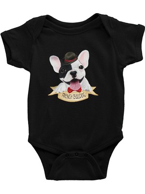 Darkhane Sevimli French Bulldog Siyah Unisex Bebek Body - Zıbın