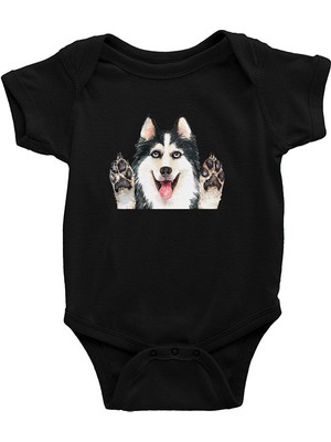 Darkhane Sibirya Kurdu Husky Haski Patileri Siyah Unisex Bebek Body - Zıbın