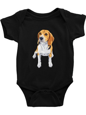 Darkhane Tatlı Beagle Siyah Unisex Bebek Body - Zıbın