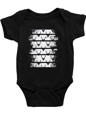 Darkhane Duvarda Geyik Kafası Başı Siyah Unisex Bebek Body - Zıbın