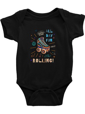 Darkhane Paten Siyah Unisex Bebek Body - Zıbın