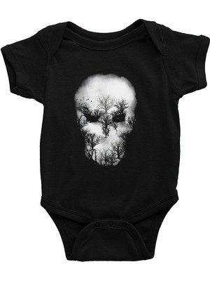 Darkhane Sisli Kurukafa Siyah Unisex Bebek Body - Zıbın