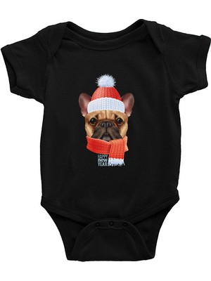 Darkhane Yeni Yıl Buldog Siyah Unisex Bebek Body - Zıbın