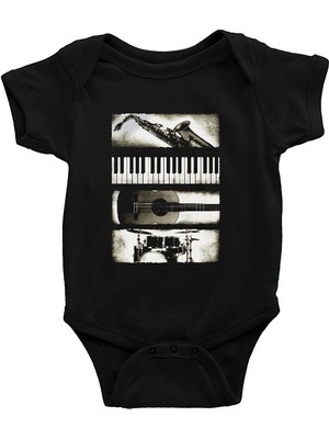 Darkhane Müzik Aletleri Siyah Unisex Bebek Body - Zıbın