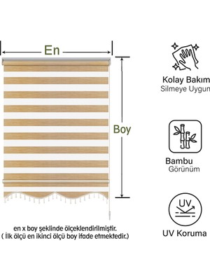 Binbir Perde Bej-Krem Kırçıllı Boncuklu Zebra Perde