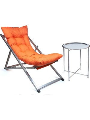 Hundemir Minderli Katlanır Şezlong Set Bahçe, Balkon, Teras ve Plaj İçin 1 Şezlong 1 Sehpa