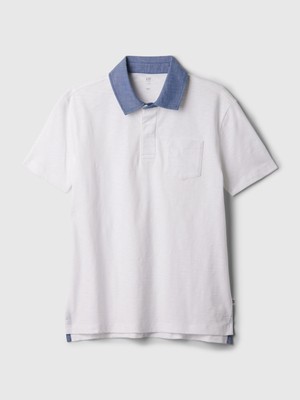 Gap Erkek Çocuk Beyaz Chambray Polo Yaka T-Shirt