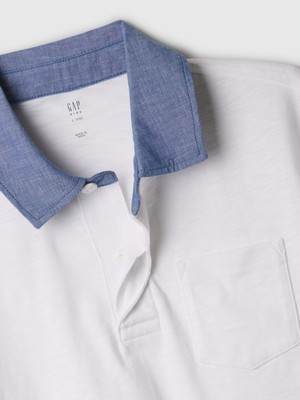 Gap Erkek Çocuk Beyaz Chambray Polo Yaka T-Shirt