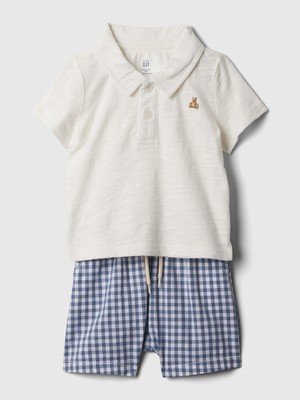 Gap Erkek Bebek Koyu Mavi Brannan Bear Işlemeli Polo Yaka Outfit Set