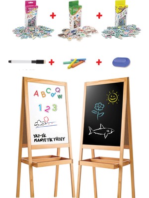 Diytoy Ahşap Yazı Tahtası Seti 150 Parça Manyetik Özellikli Çift Taraflı 110x45 Ölçülerinde