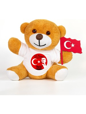 Pababo 23 Nisan Özel Tasarım Tişörtlü & Elinde Türk Bayraklı Sevimli Ayıcık